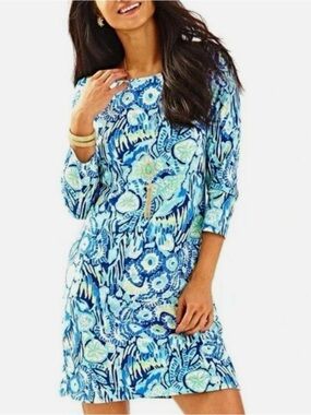 Lilly Pulitzer Marlow T-Shirt Shift Dress ‘Sunset Swim Indigo’ Pima Cotton Knit